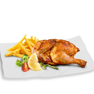 Half juicy chicken with fries