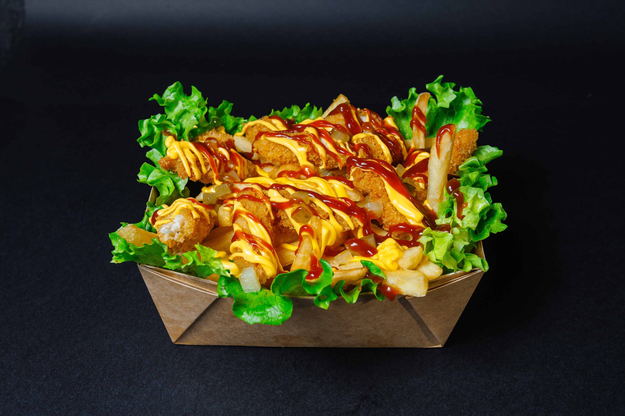Loaded frites american tenders and cheese